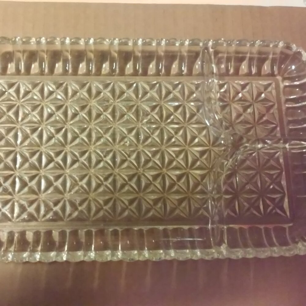 Vintage Glass Tray With Handles 3 Partitions 11" x 6"